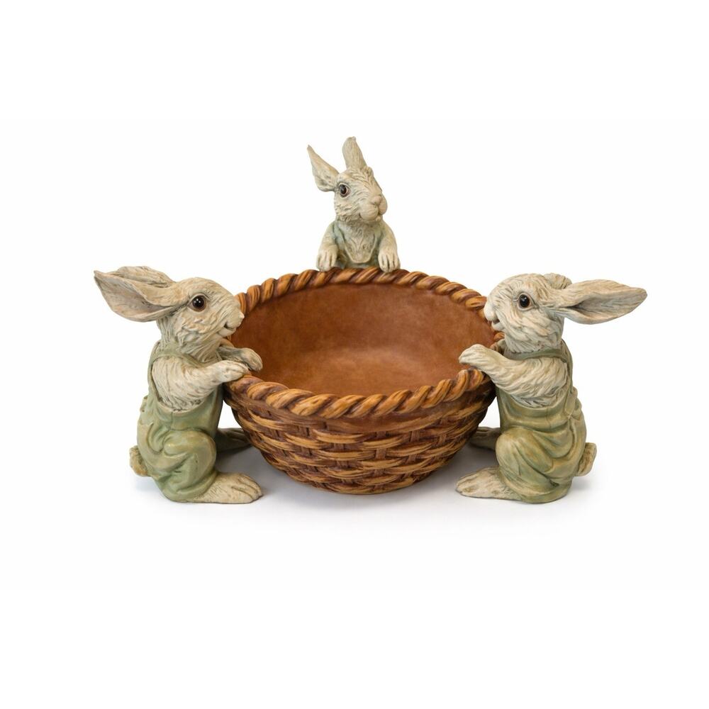 Chrisdon Bunny Rabbit Basket Bowl Easter Centerpiece Figural Rabbits VTG